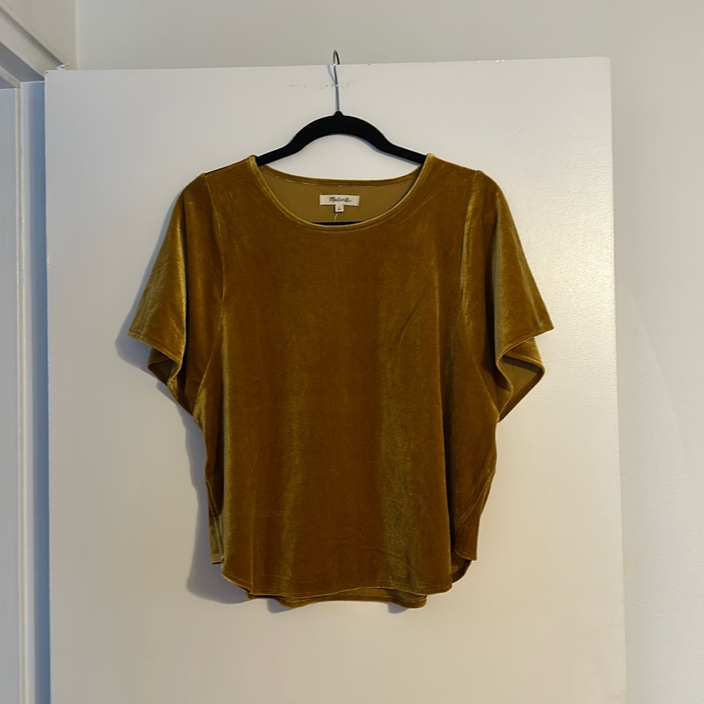 Madewell Olive Velvet Short Sleeve Top
